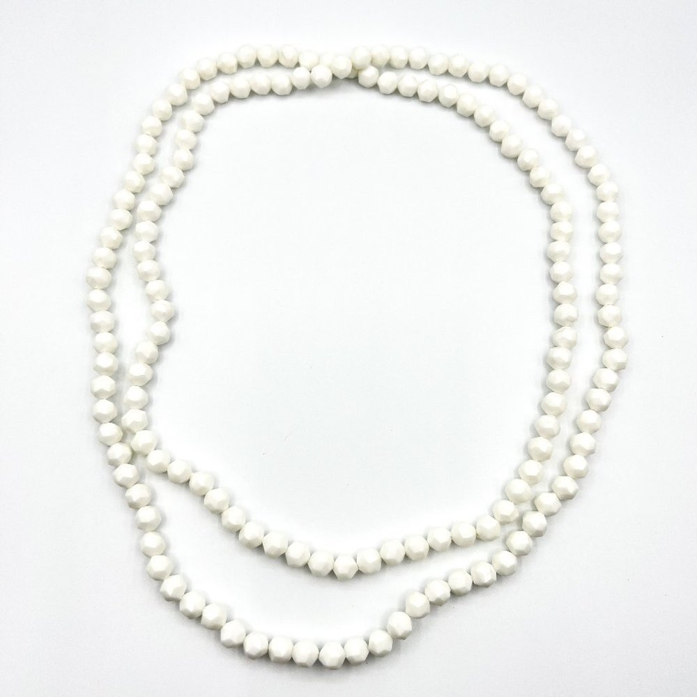 Extra Long White Faceted Bead Necklace - Picture 1 of 2